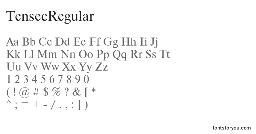 A fonte TensecRegular – alfabeto, números, caracteres especiais
