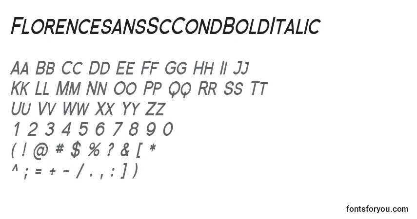 FlorencesansScCondBoldItalic-fontti – aakkoset, numerot, erikoismerkit