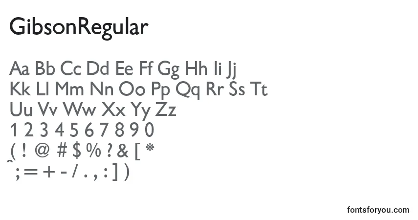 A fonte GibsonRegular – alfabeto, números, caracteres especiais