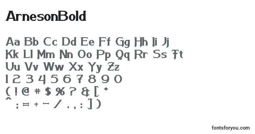 Czcionka ArnesonBold – alfabet, cyfry, specjalne znaki
