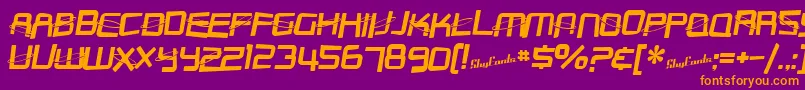 SfOuterLimitsDistorted-Schriftart – Orangefarbene Schriften auf violettem Hintergrund
