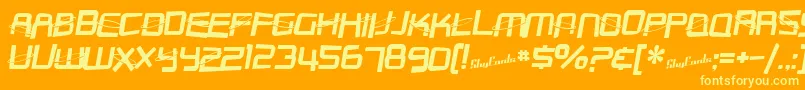 SfOuterLimitsDistorted-Schriftart – Gelbe Schriften auf orangefarbenem Hintergrund