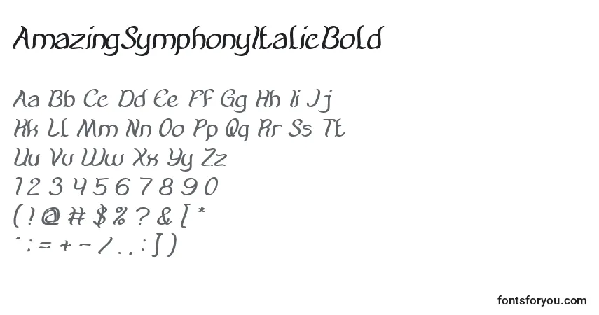 Шрифт AmazingSymphonyItalicBold – алфавит, цифры, специальные символы