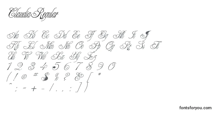 Шрифт ClaudiaRegular – алфавит, цифры, специальные символы
