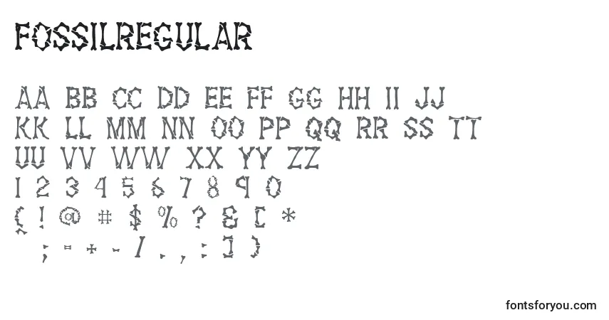Шрифт FossilRegular – алфавит, цифры, специальные символы