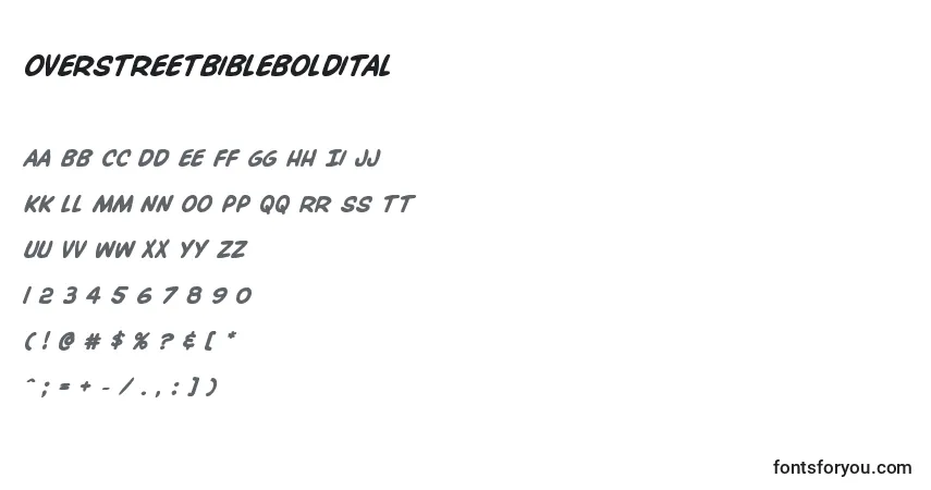 Czcionka Overstreetbibleboldital – alfabet, cyfry, specjalne znaki