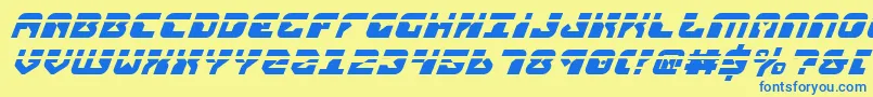 フォントReplicantLaserItalic – 青い文字が黄色の背景にあります。