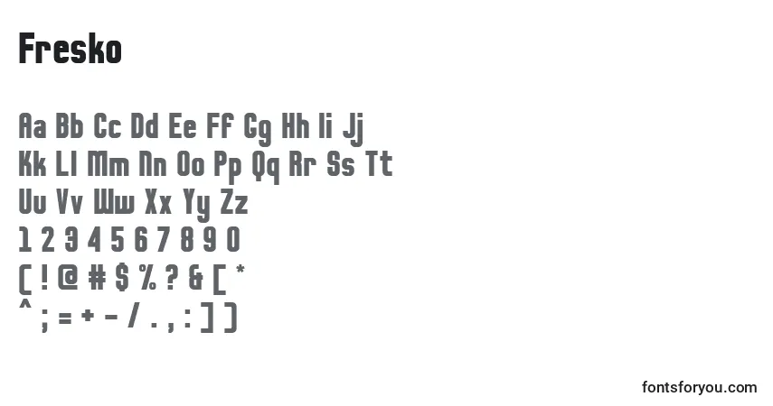 Шрифт Fresko – алфавит, цифры, специальные символы