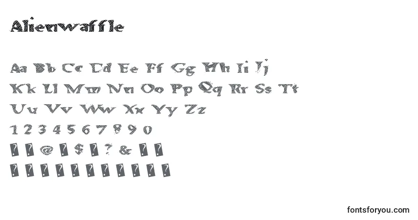 Czcionka Alienwaffle – alfabet, cyfry, specjalne znaki