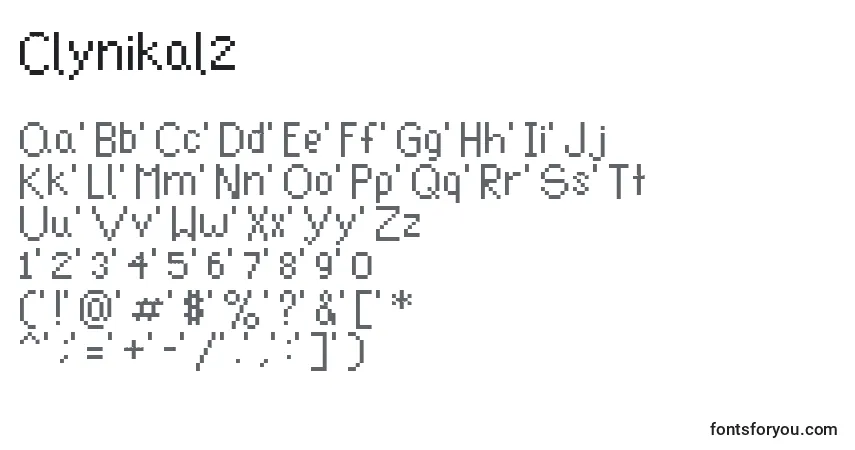 Czcionka Clynikal2 – alfabet, cyfry, specjalne znaki