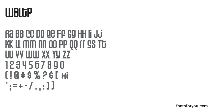 Schriftart Weltp – Alphabet, Zahlen, spezielle Symbole