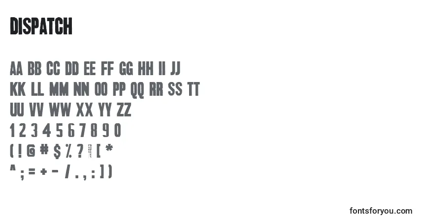 Czcionka Dispatch – alfabet, cyfry, specjalne znaki
