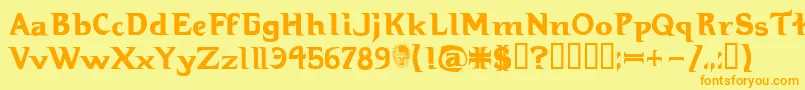 フォントHellbound – オレンジの文字が黄色の背景にあります。