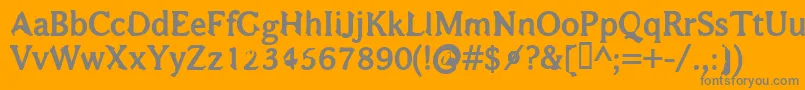 BajsmaskinTjockSprutande-Schriftart – Graue Schriften auf orangefarbenem Hintergrund