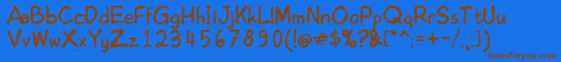 フォントEdomsHandwrittingNormal – 茶色の文字が青い背景にあります。