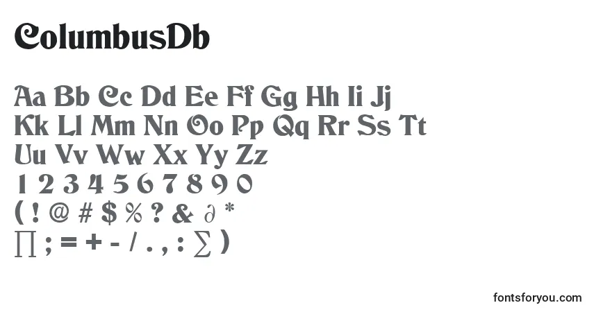 Czcionka ColumbusDb – alfabet, cyfry, specjalne znaki