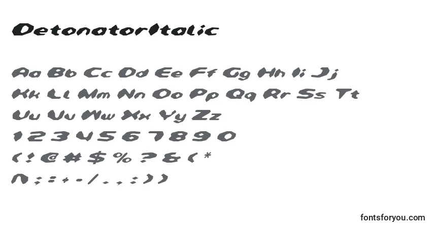 Schriftart DetonatorItalic – Alphabet, Zahlen, spezielle Symbole