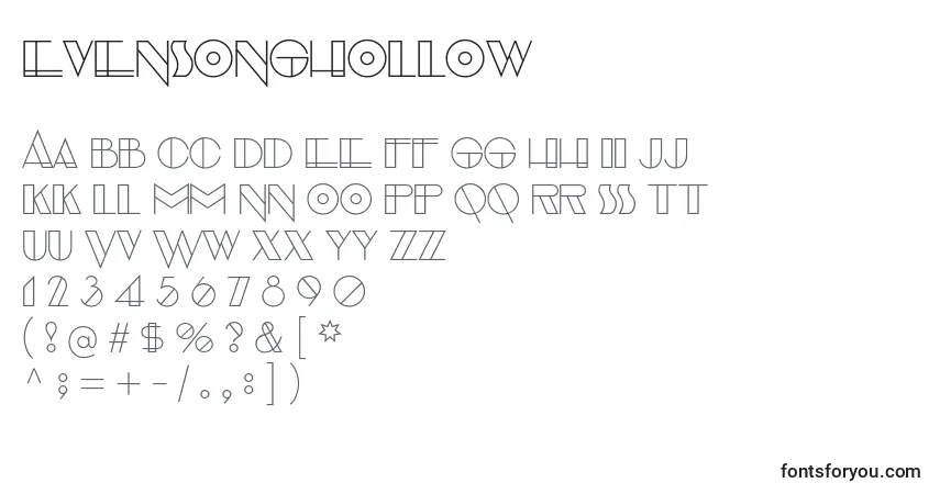 Schriftart EvensongHollow – Alphabet, Zahlen, spezielle Symbole