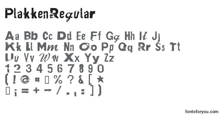 A fonte PlakkenRegular – alfabeto, números, caracteres especiais