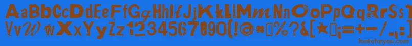 フォントPlakkenRegular – 茶色の文字が青い背景にあります。