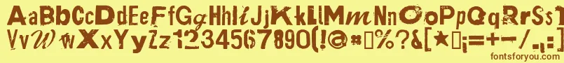 フォントPlakkenRegular – 茶色の文字が黄色の背景にあります。