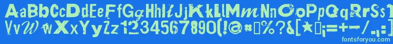 PlakkenRegular-fontti – vihreät fontit sinisellä taustalla