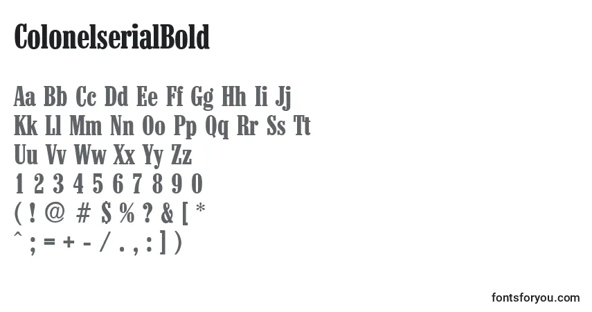 A fonte ColonelserialBold – alfabeto, números, caracteres especiais