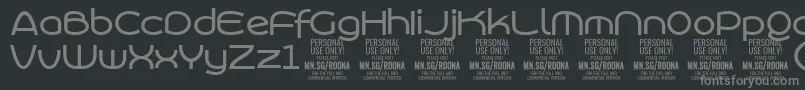 Lisätietoja RoonasansmePersonalUse-fontista RoonasansmePersonalUse-fontti – harmaat kirjasimet mustalla taustalla