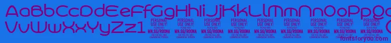 RoonasansmePersonalUse-fontti – violetit fontit sinisellä taustalla