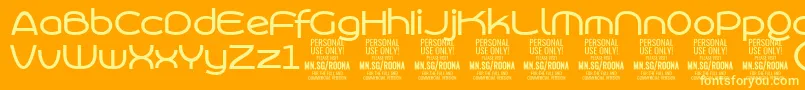 Weitere Informationen zur RoonasansmePersonalUse-Schriftart RoonasansmePersonalUse-Schriftart – Gelbe Schriften auf orangefarbenem Hintergrund