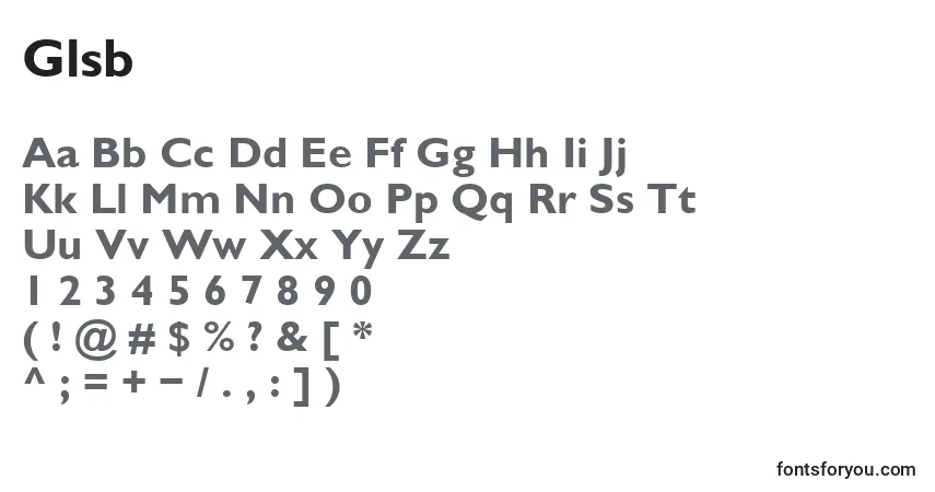 Czcionka Glsb – alfabet, cyfry, specjalne znaki