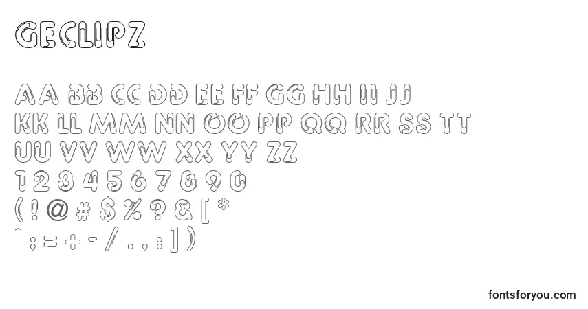 Czcionka GeClipz – alfabet, cyfry, specjalne znaki