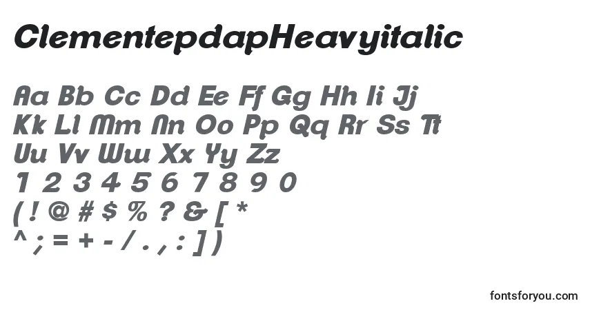 Czcionka ClementepdapHeavyitalic – alfabet, cyfry, specjalne znaki