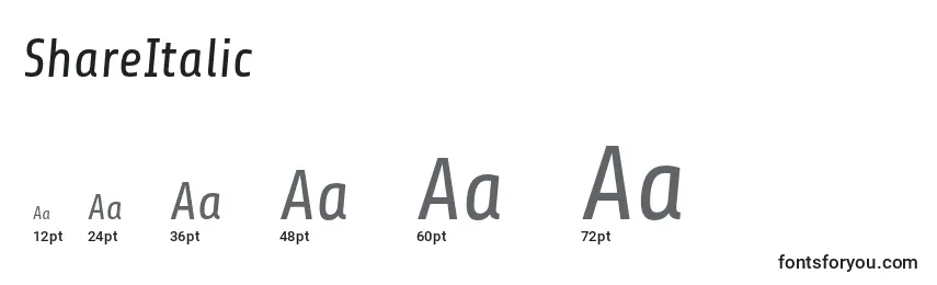 Tamaños de fuente ShareItalic