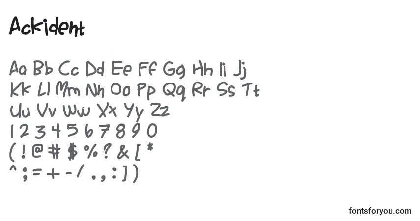 Czcionka Ackident – alfabet, cyfry, specjalne znaki