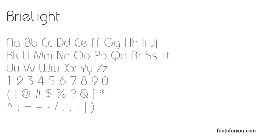 BrieLight-fontti – aakkoset, numerot, erikoismerkit