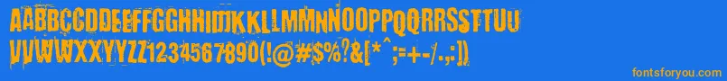 フォントBaronKuffner – オレンジ色の文字が青い背景にあります。