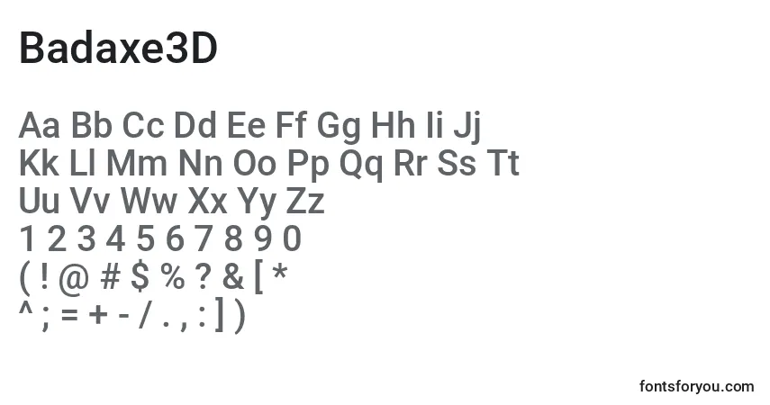 Schriftart Badaxe3D – Alphabet, Zahlen, spezielle Symbole