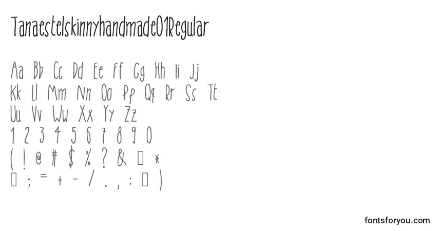Czcionka Tanaestelskinnyhandmade01Regular – alfabet, cyfry, specjalne znaki