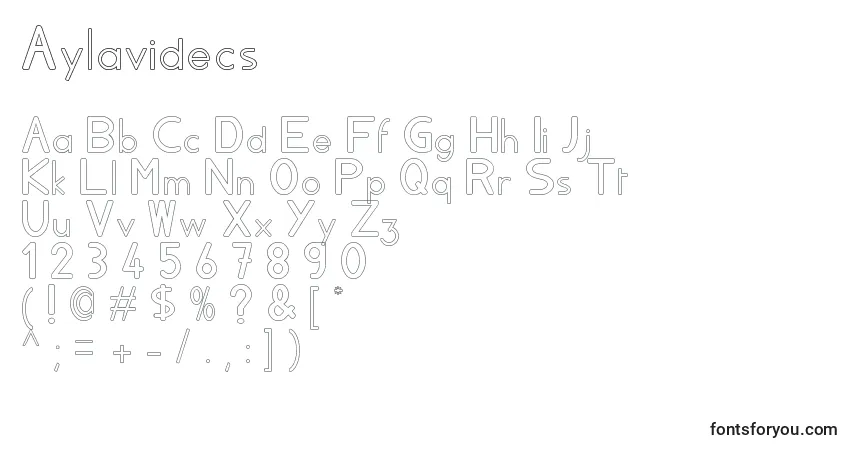 Czcionka Aylavidecs – alfabet, cyfry, specjalne znaki