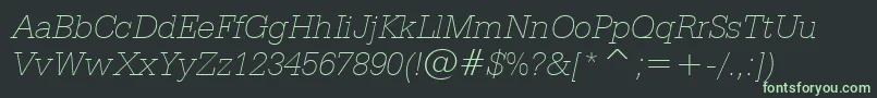 Fonte SerifaThinItalicBt – fontes verdes em um fundo preto