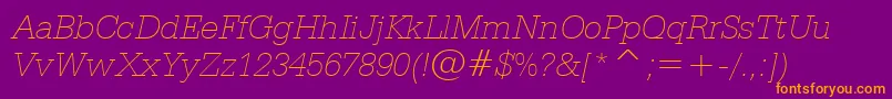 SerifaThinItalicBt-fontti – oranssit fontit violetilla taustalla