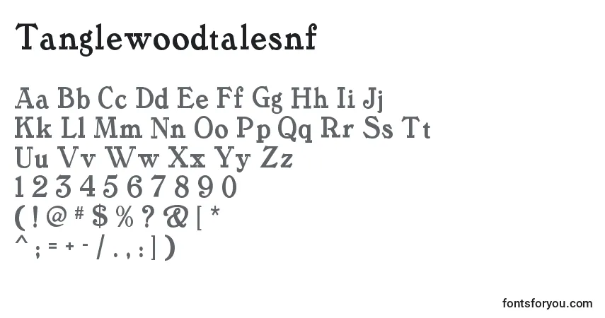 A fonte Tanglewoodtalesnf – alfabeto, números, caracteres especiais