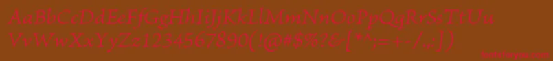 フォントBriosoproLightitcapt – 赤い文字が茶色の背景にあります。