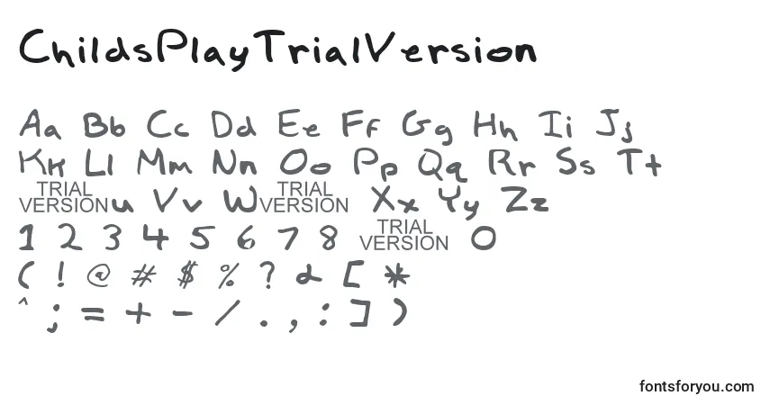 Schriftart ChildsPlayTrialVersion – Alphabet, Zahlen, spezielle Symbole
