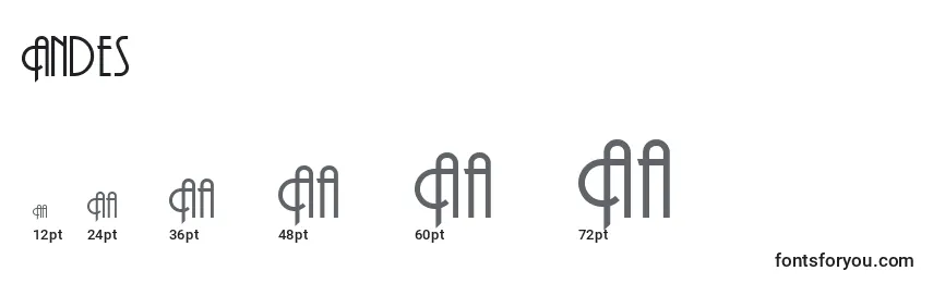 Размеры шрифта Andes