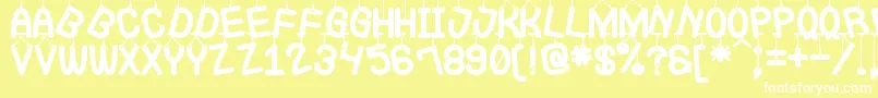 LaQueCuelgaSt-Schriftart – Weiße Schriften auf gelbem Hintergrund
