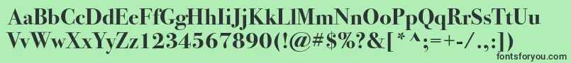 Bodoni72cBold-fontti – mustat fontit vihreällä taustalla