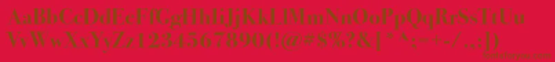 Bodoni72cBold-Schriftart – Braune Schriften auf rotem Hintergrund