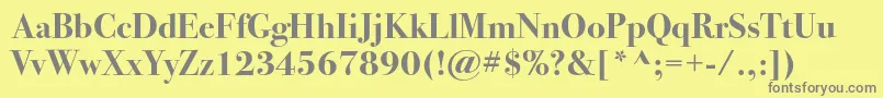 Bodoni72cBold-fontti – harmaat kirjasimet keltaisella taustalla